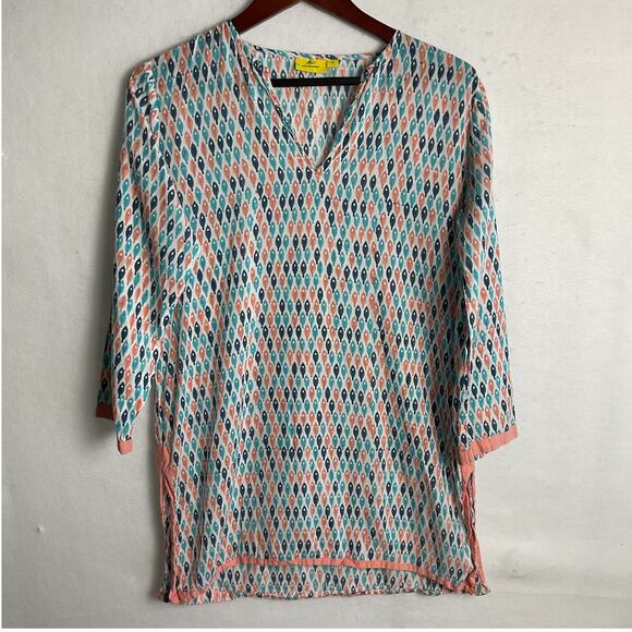 Roller Rabbit Modern Style Pattern Womens Size M Shoal Of Fish Colorful Shirt - Picture 2 of 9